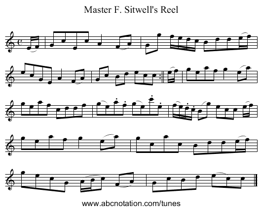Master F. Sitwell's Reel - staff notation