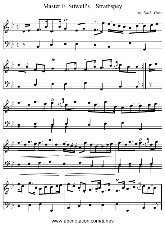 Master F. Sitwell's    Strathspey - staff notation