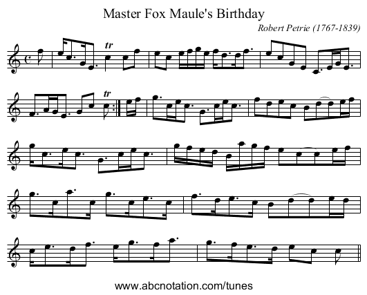 Master Fox Maule's Birthday - staff notation
