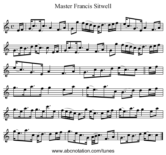 Master Francis Sitwell - staff notation