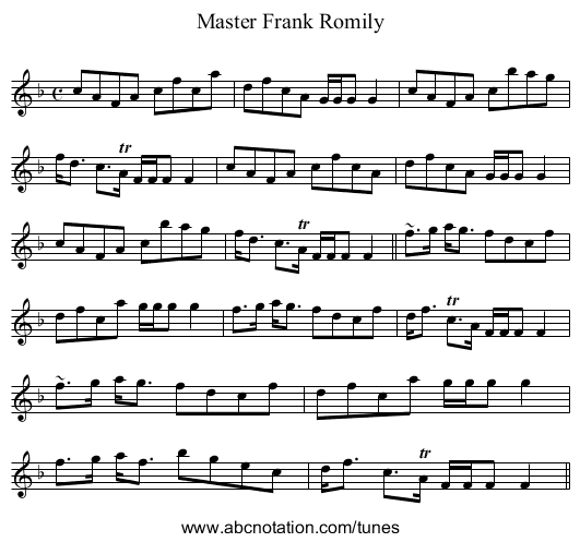 Master Frank Romily - staff notation
