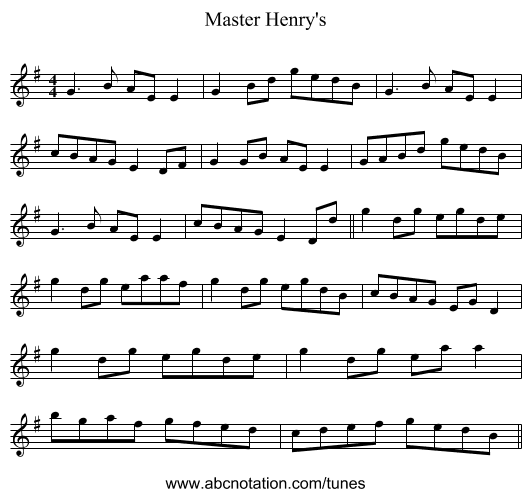Master Henry's - staff notation
