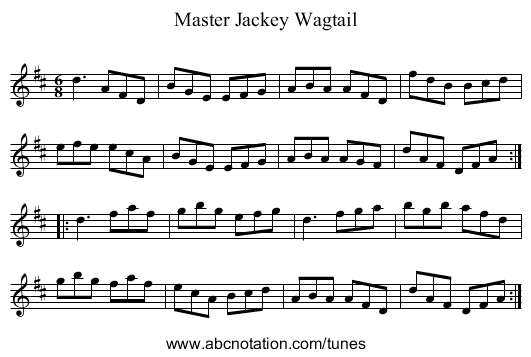 Master Jackey Wagtail - staff notation