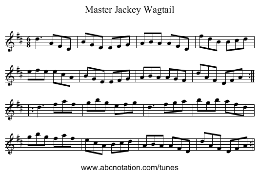 Master Jackey Wagtail - staff notation