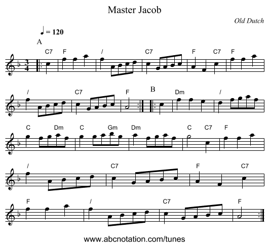 Master Jacob - staff notation