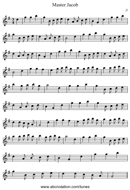 Master Jacob - staff notation