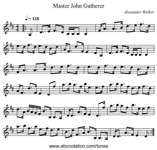 Master John Gatherer - staff notation