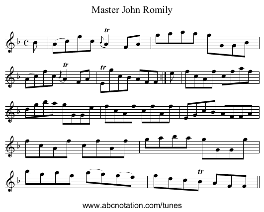 Master John Romily - staff notation