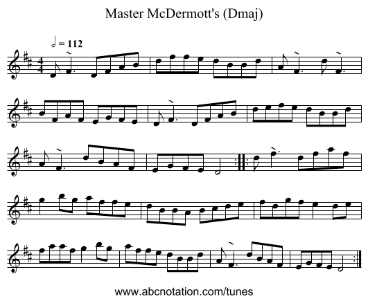 Master McDermott's (Dmaj) - staff notation
