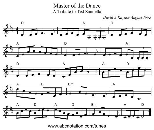 Master of the Dance - staff notation