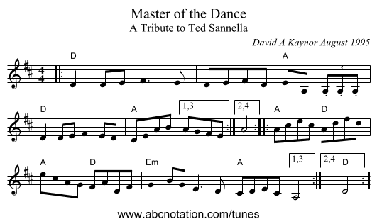 Master of the Dance - staff notation