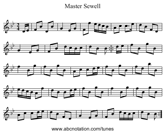 Master Sewell - staff notation