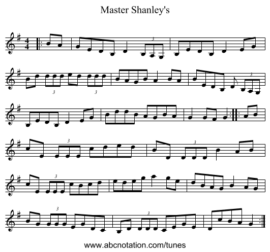 Master Shanley's - staff notation
