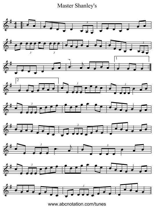 Master Shanley's - staff notation