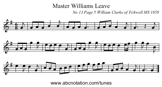 Master Williams Leave - staff notation