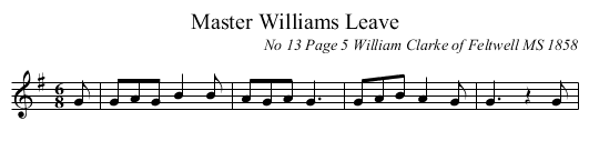 Master Williams Leave - staff notation