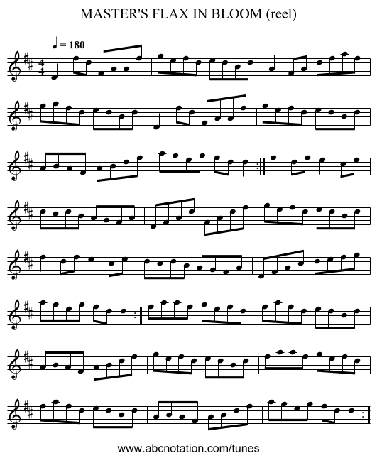 MASTER'S FLAX IN BLOOM (reel) - staff notation