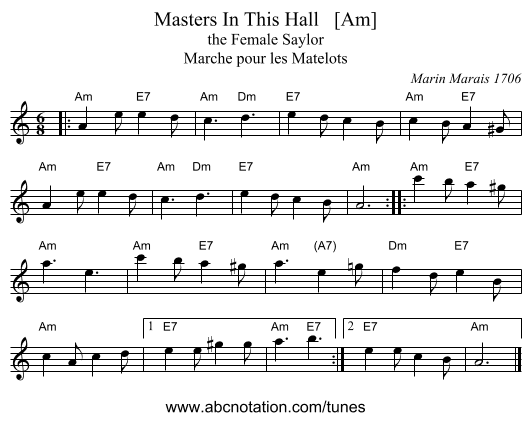 Masters In This Hall   [Am] - staff notation