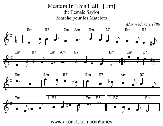 Masters In This Hall   [Em] - staff notation