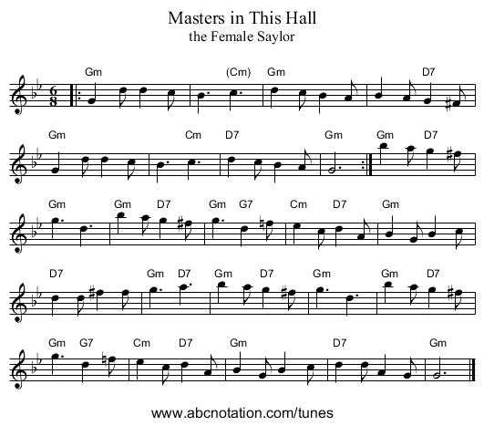Masters in This Hall - staff notation