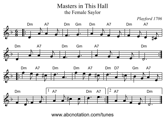 Masters in This Hall - staff notation