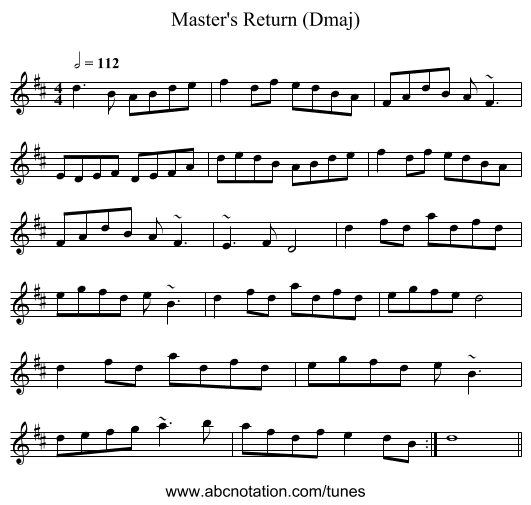 Master's Return (Dmaj) - staff notation