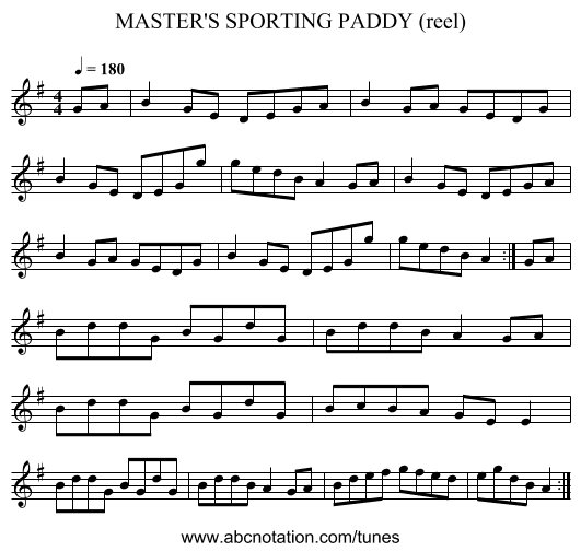 MASTER'S SPORTING PADDY (reel) - staff notation