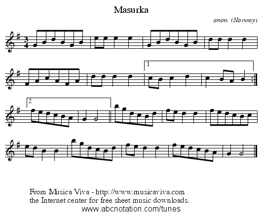 Masurka - staff notation