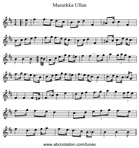Masurkka Ullan - staff notation