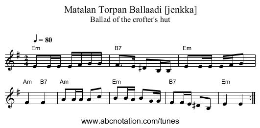 Matalan Torpan Ballaadi [jenkka] - staff notation