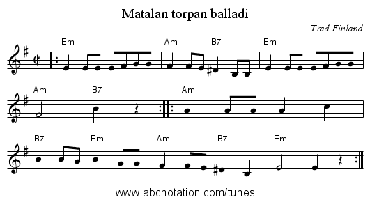 Matalan torpan balladi - staff notation