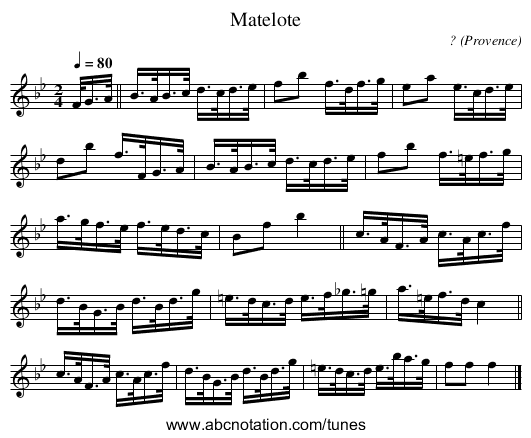 Matelote - staff notation