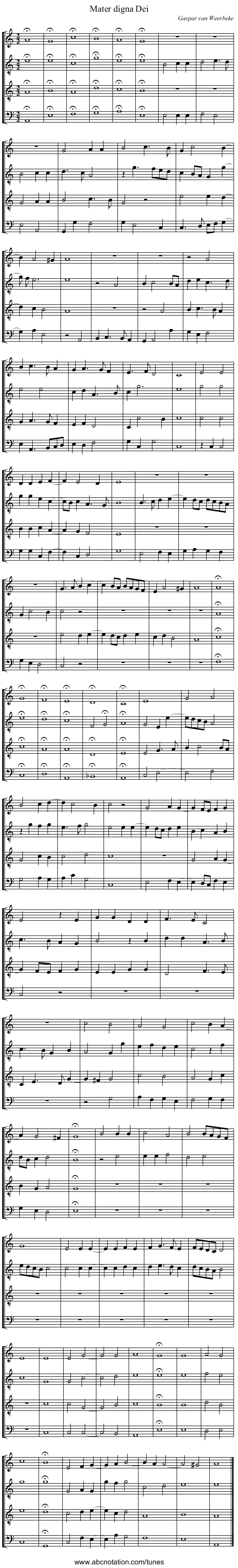 Mater digna Dei - staff notation