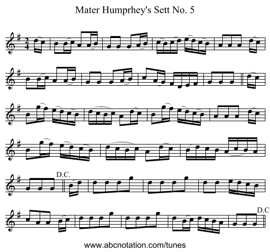 Mater Humprhey's Sett No. 5 - staff notation