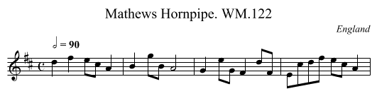 Mathews Hornpipe. WM.122 - staff notation