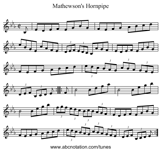 Mathewson's Hornpipe - staff notation