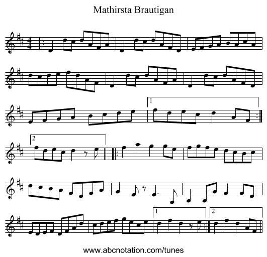 Mathirsta Brautigan - staff notation