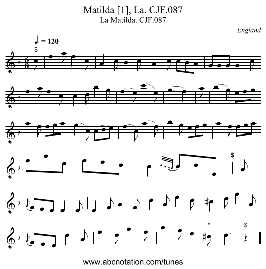 Matilda [1], La. CJF.087 - staff notation