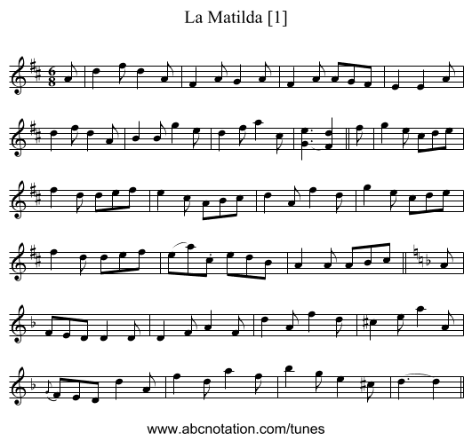 Matilda [1], La - staff notation