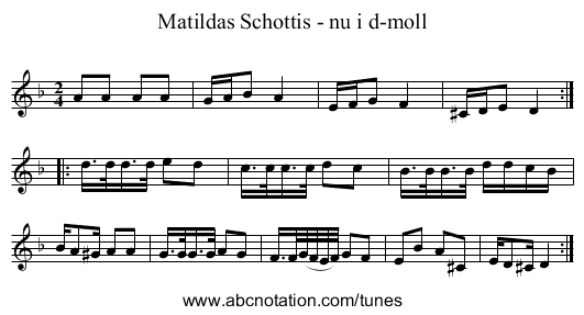 Matildas Schottis - nu i d-moll - staff notation