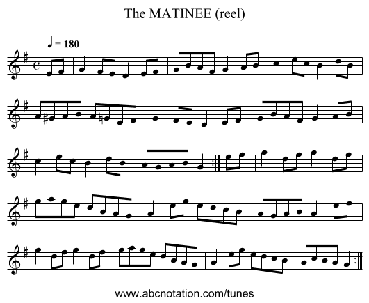 MATINEE (reel), The - staff notation