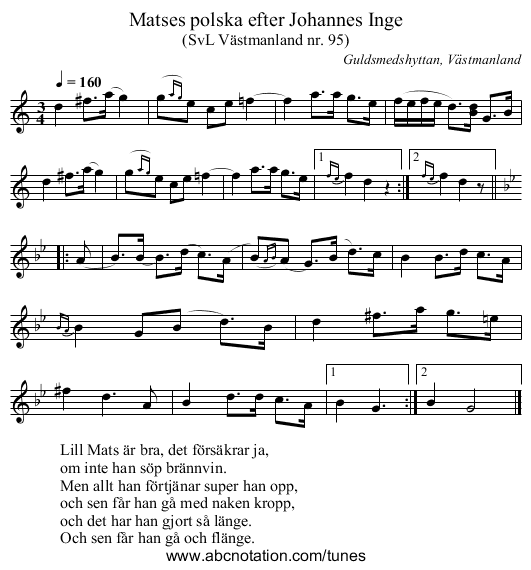 Matses polska efter Johannes Inge - staff notation