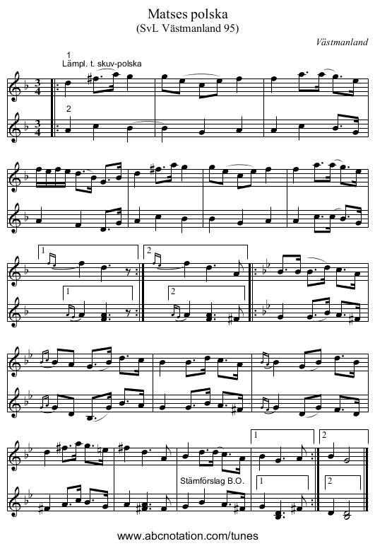 Matses polska - staff notation