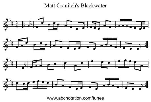 Matt Cranitch's Blackwater - staff notation
