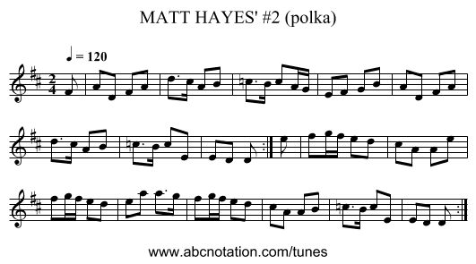 MATT HAYES' #2 (polka) - staff notation