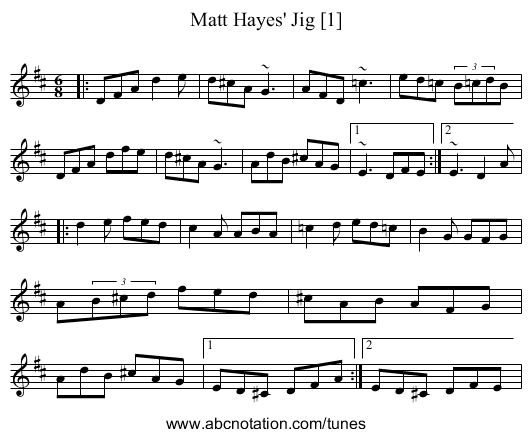 Matt Hayes' Jig [1] - staff notation
