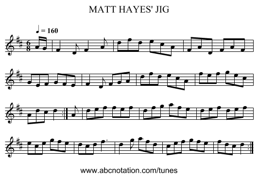 MATT HAYES' JIG - staff notation