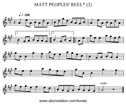 MATT PEOPLES' REEL* (2) - staff notation