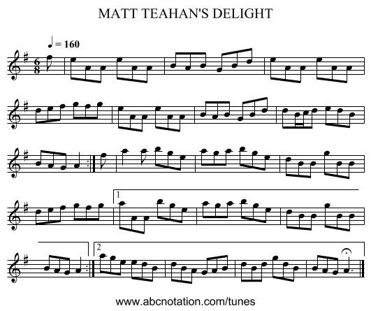 MATT TEAHAN'S DELIGHT - staff notation