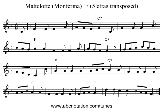 Mattelotte (Monferina)  F (5letras transposed) - staff notation